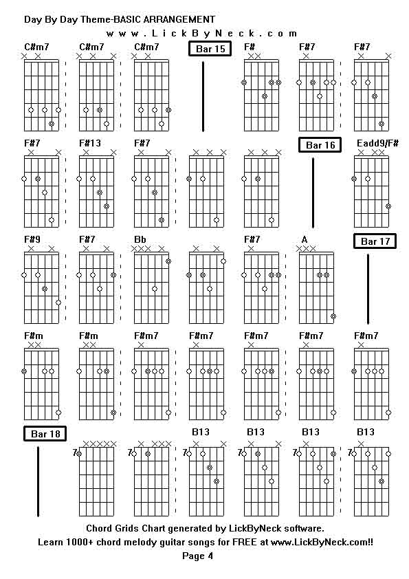 Chord Grids Chart of chord melody fingerstyle guitar song-Day By Day Theme-BASIC ARRANGEMENT,generated by LickByNeck software.